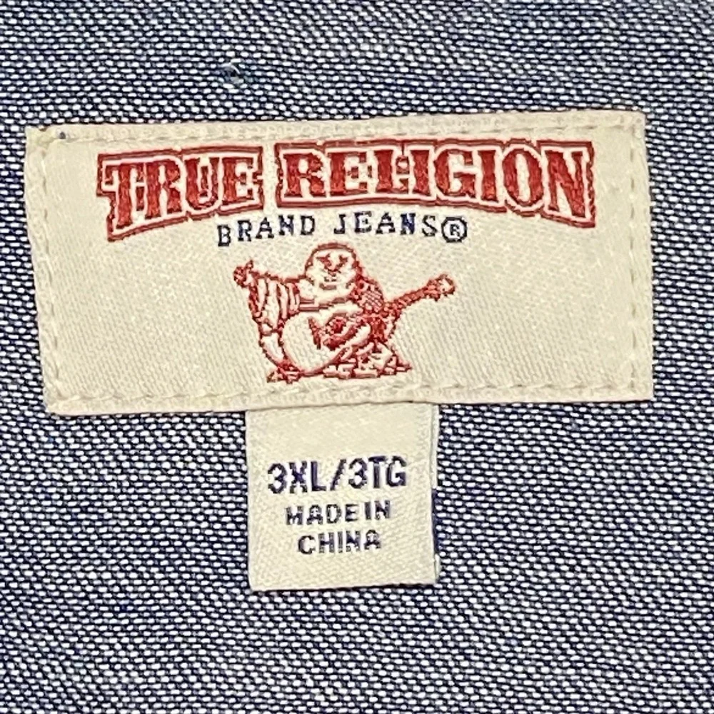 TRUE RELIGION WESTERN Shirt Mens Sz 3XL Released Hem Jeans Denim Long Sleeve